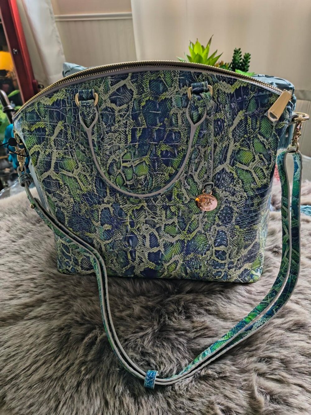 BRAHMIN LG. DUXBURY SATCHEL - Green Viper Print